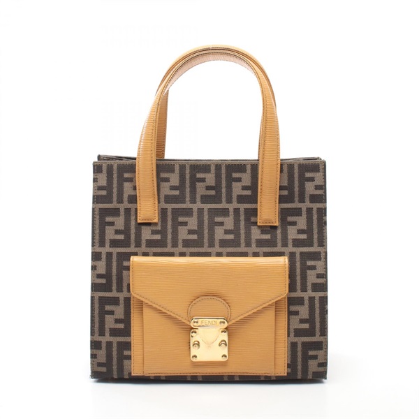 FENDI Zucca Handbag canvas leather Brown Orange Used Women