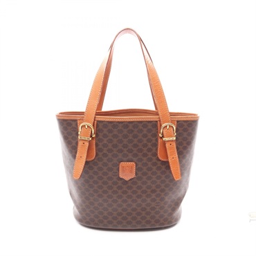 CELINE Macadam Bucket Tote Shoulder Handbag PVC coated canvas leather Brown Used