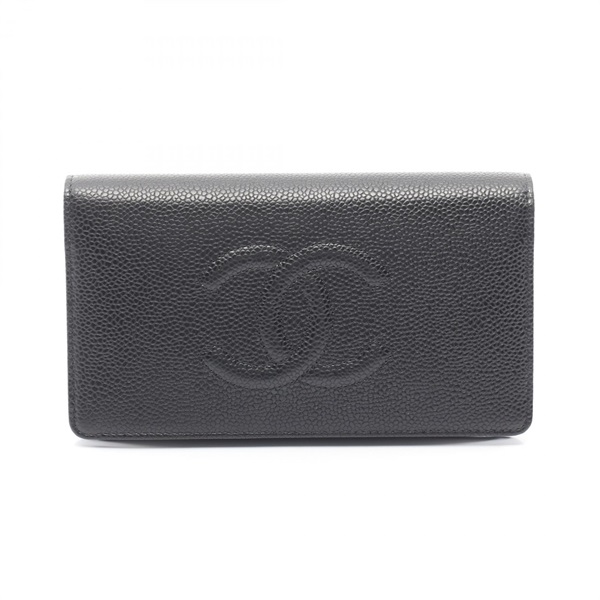 CHANEL COCO Mark Bifold purse wallet Grained Calfskin leather Black Used SHW