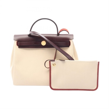 HERMES Herbag Zip PM Retourne shoulder Handbag Z Toile Military hunter Beton GHW