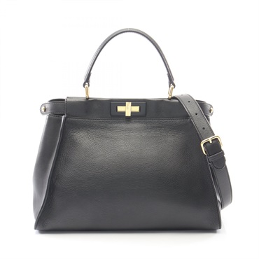 FENDI Peekaboo Regular Crossbody Shoulder Handbag 8BN290 leather Black Used