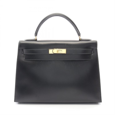 HERMES Kelly 32 outside stitched shoulder Handbag U Calfskin Black Used GHW