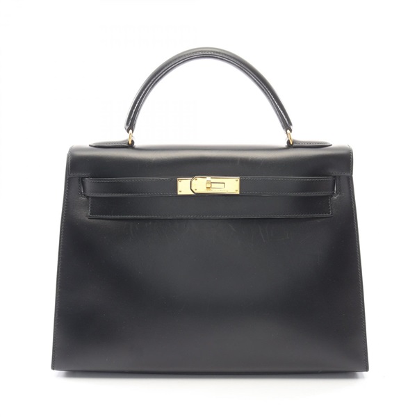 HERMES Kelly 32 outside stitched shoulder Handbag U Calfskin Black Used GHW