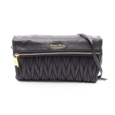 Miu Miu MATELASSE Shoulder crossbody Bag leather Black Used Women