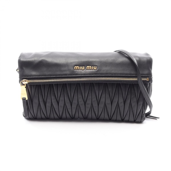 Miu Miu MATELASSE Shoulder crossbody Bag leather Black Used Women