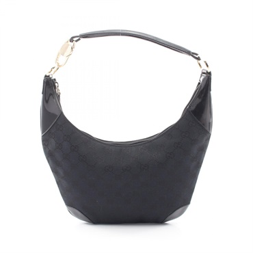 GUCCI GG canvas Shoulder Handbag 001 4158 Patent leather Black GHW Used Women