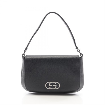 GUCCI Interlocking G Shoulder Handbag leather Black SHW Used Women GG