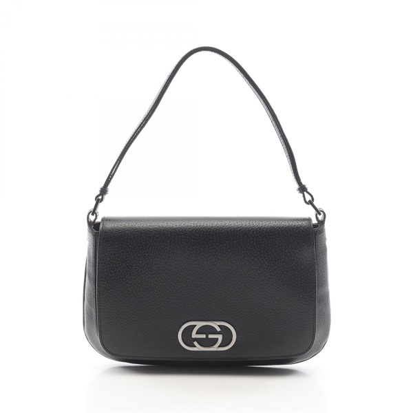 GUCCI Interlocking G Shoulder Handbag leather Black SHW Used Women GG