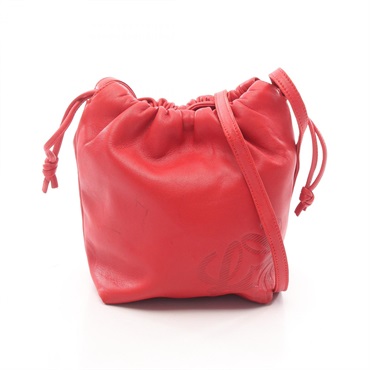 LOEWE Anagram drawstring Shoulder Bag Nappa leather Red Used Women