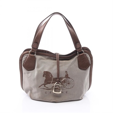 CELINE Carriage Tote hand Bag canvas leather Beige Brown Used Women