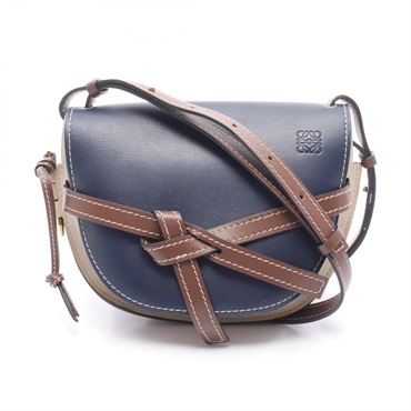 LOEWE Gate small Shoulder crossbody Bag A650T20X40 leather Navy Beige Brown Used