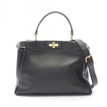 FENDI Peekaboo Regular Crossbody Shoulder Handbag 8BN290 leather Black GHW Used
