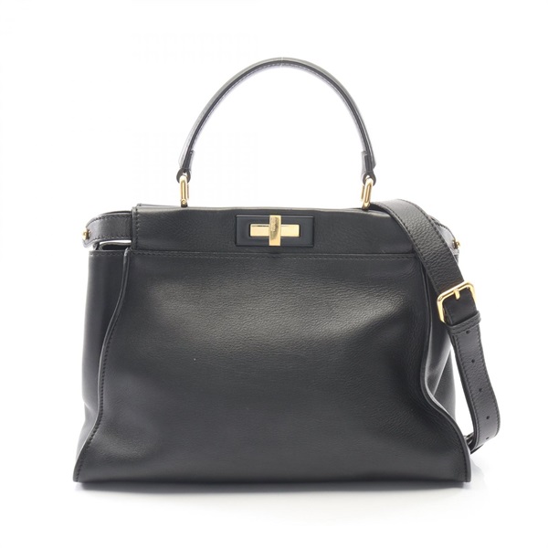 FENDI Peekaboo Regular Crossbody Shoulder Handbag 8BN290 leather Black GHW Used