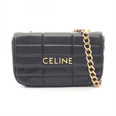 CELINE monochrome chain Shoulder hand Bag 111273 leather Black Used Women