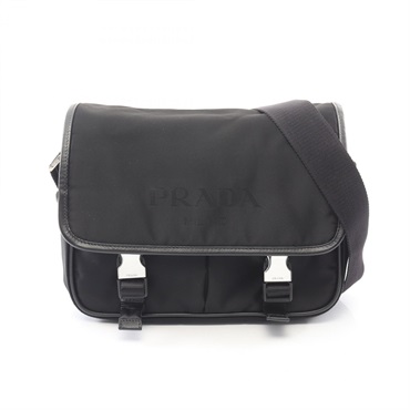 PRADA Crossbody Shoulder Messenger Bag Nylon Saffiano leather Black Used unisex
