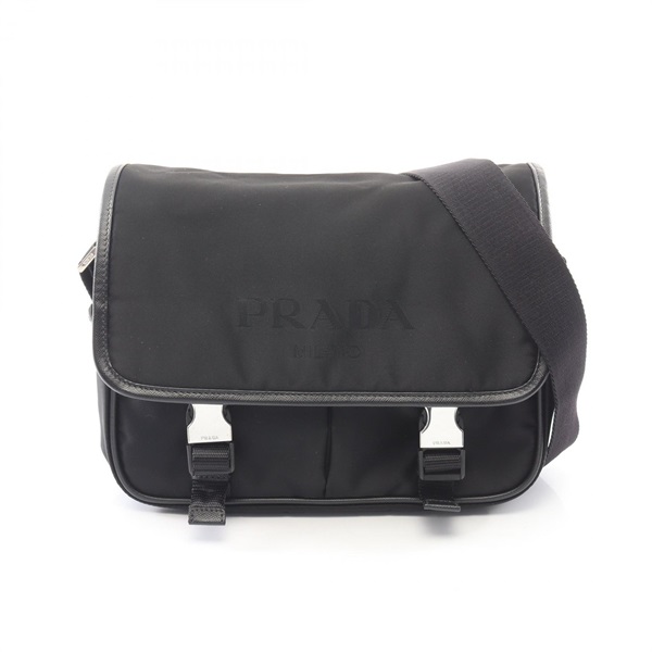 PRADA Crossbody Shoulder Messenger Bag Nylon Saffiano leather Black Used unisex