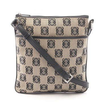 LOEWE Anagram Crossbody Shoulder Bag canvas leather Beige Black Used Women
