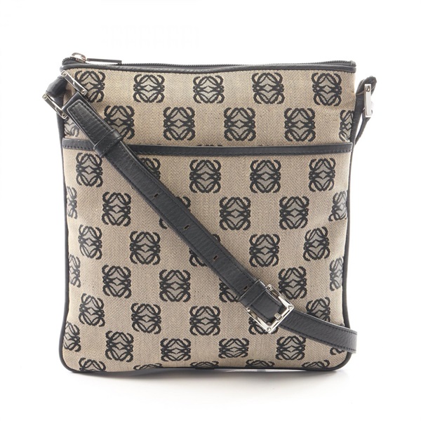 LOEWE Anagram Crossbody Shoulder Bag canvas leather Beige Black Used Women