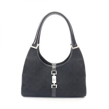 GUCCI Jackie GG canvas Shoulder Handbag canvas leather Black SHW Used Women
