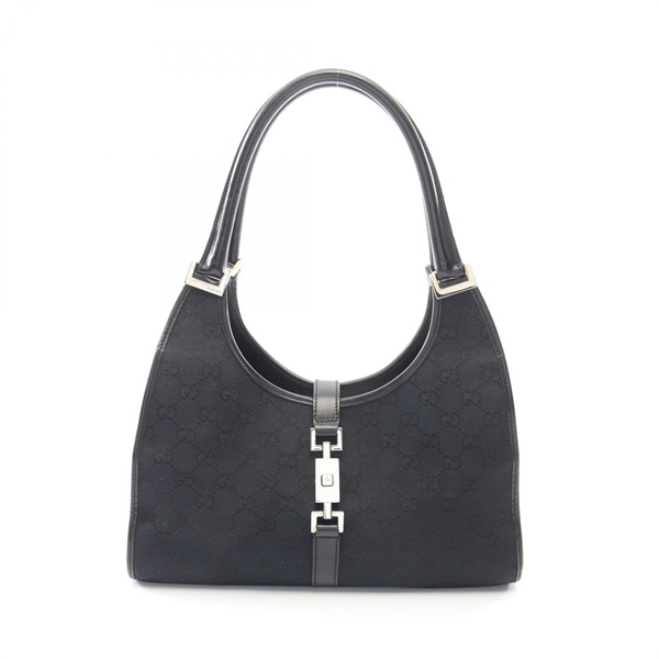 GUCCI Jackie GG canvas Shoulder Handbag canvas leather Black SHW Used Women