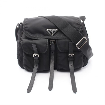 PRADA Triangle logo Crossbody Shoulder Bag Nylon Saffiano leather Black Used