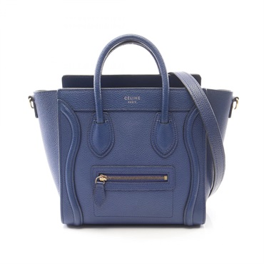 CELINE Luggage Nano Shopper Shoulder tote Handbag 168243 leather Blue Used Women