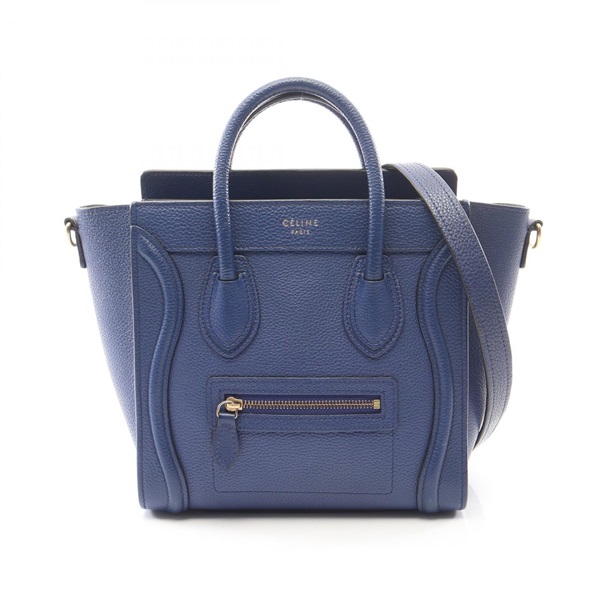 CELINE Luggage Nano Shopper Shoulder tote Handbag 168243 leather Blue Used Women