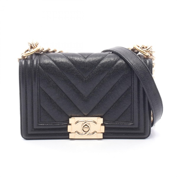 CHANEL Boy Chanel Small Chevron V Stitch Shoulder Bag A67085 Calfskin Black GHW