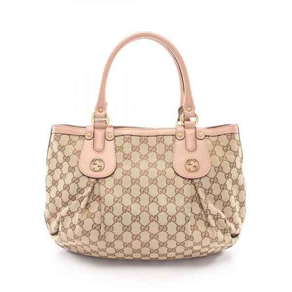 GUCCI scarlet Tote hand Bag 269953 canvas leather Beige Pink Used Women