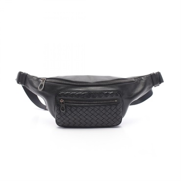 BOTTEGA VENETA Intrecciato Waist Belt bag 222310 leather Black Used unisex BV