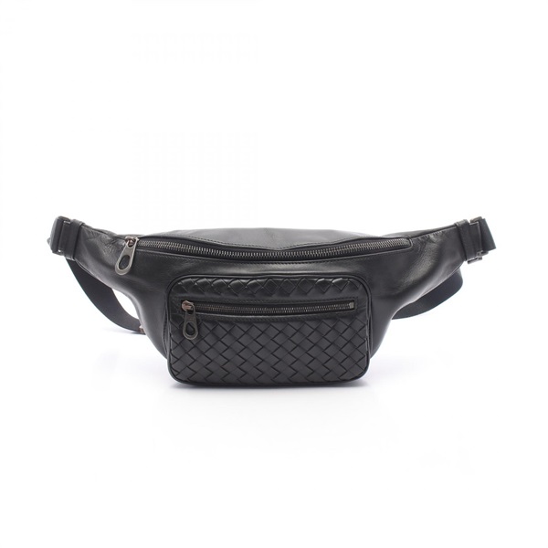 BOTTEGA VENETA Intrecciato Waist Belt bag 222310 leather Black Used unisex BV