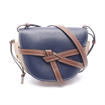 LOEWE Gate Small Shoulder crossbody Bag 321.12.T20 leather Navy Beige Brown Used
