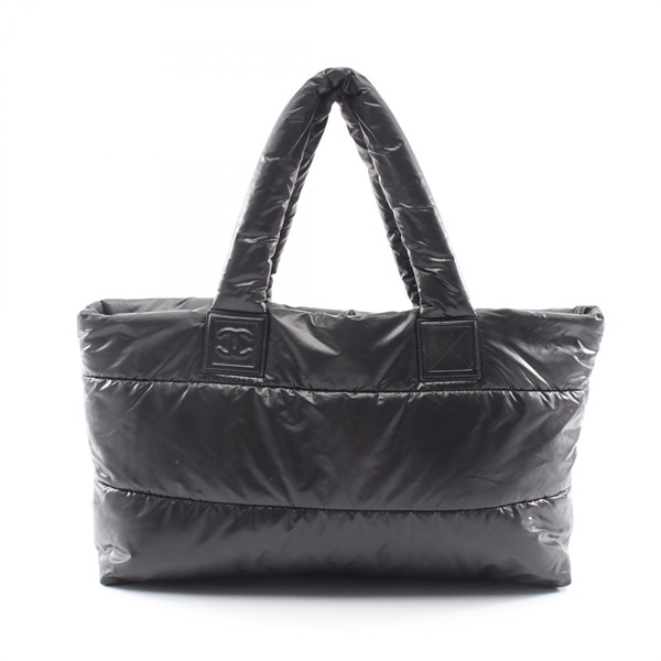 CHANEL Coco Cocoon Tote hand Bag Nylon leather Black Used Women SHW