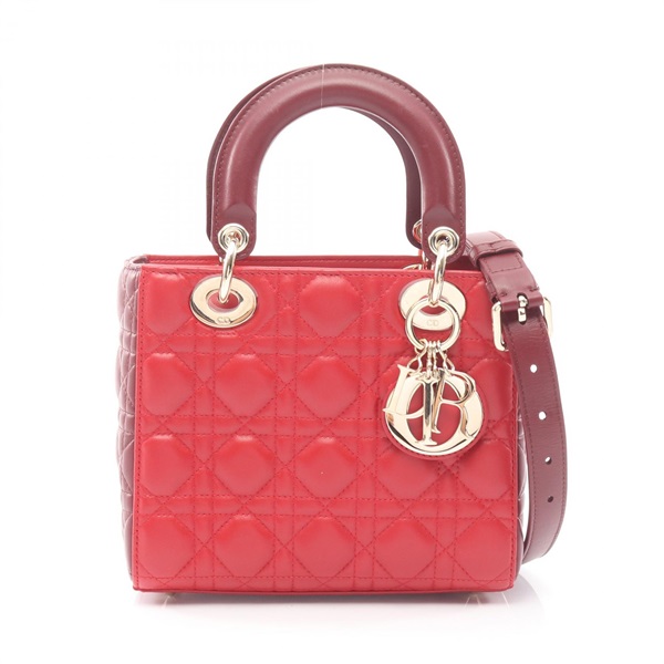 Christian Dior Lady Dior Small Cannage shoulder crossbody Handbag leather red