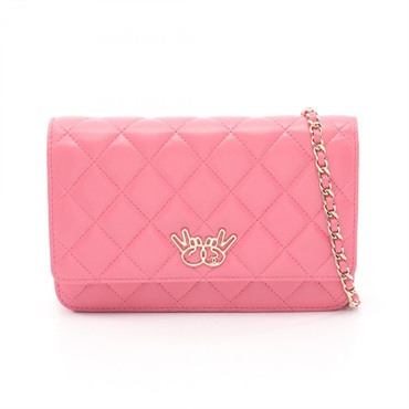 CHANEL Matelasse Double Piece Chain Shoulder Crossbody Bag leather Pink GHW Used