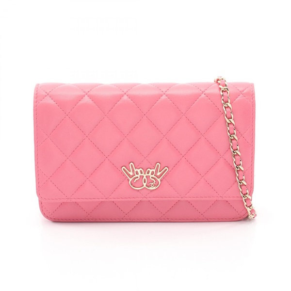 CHANEL Matelasse Double Piece Chain Shoulder Crossbody Bag leather Pink GHW Used