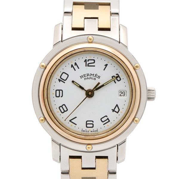 HERMES Clipper Wrist Watch CL3.240 Quartz Gold Plated Stainless Steel Used Women