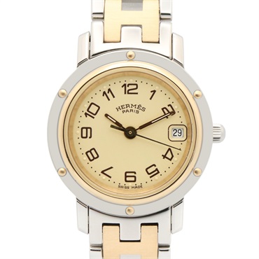 HERMES Clipper Wrist Watch CL4.220 Quartz Gold Plated Stainless Steel Used Women