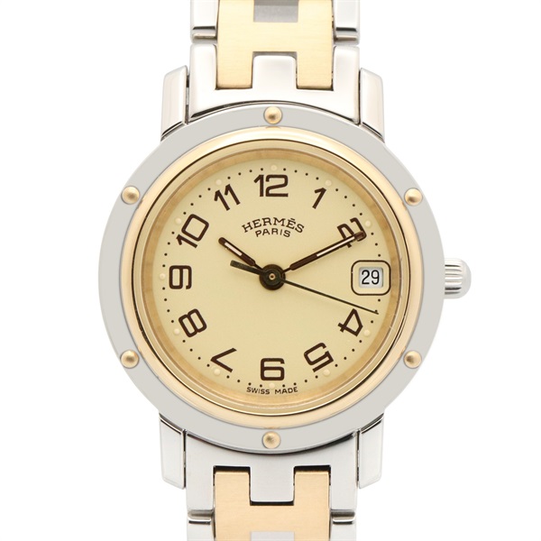 HERMES Clipper Wrist Watch CL4.220 Quartz Gold Plated Stainless Steel Used Women