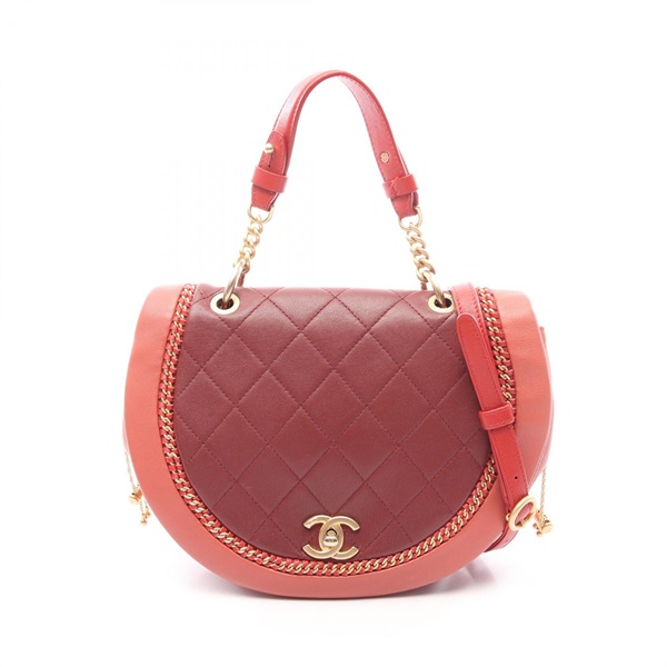 CHANEL Matelasse 2WAY Chain Shoulder Bag leather Bordeaux Pink Red GHW Used