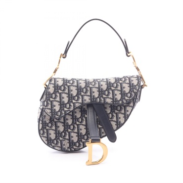 Christian Dior Mini Saddle in Oblique Jacquard Handbag canvas leather Navy Used