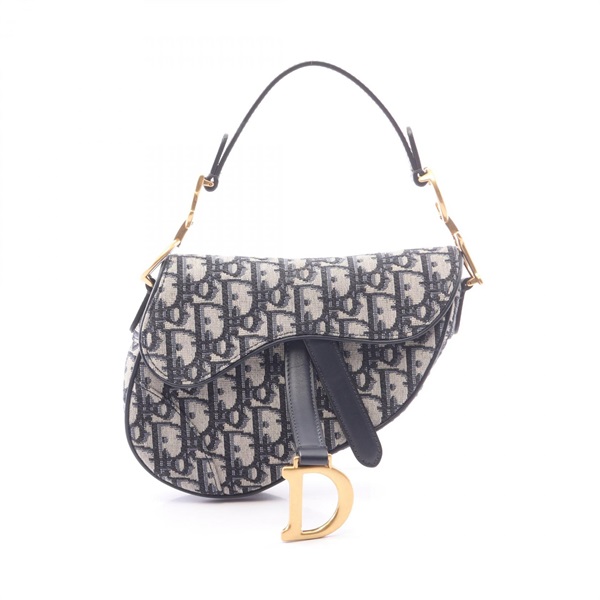 Christian Dior Mini Saddle in Oblique Jacquard Handbag canvas leather Navy Used