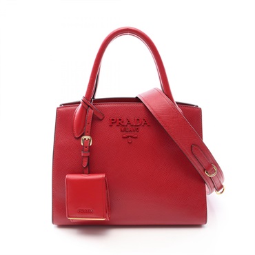 PRADA Monochrome Shoulder Handbag Saffiano leather Red Used Women