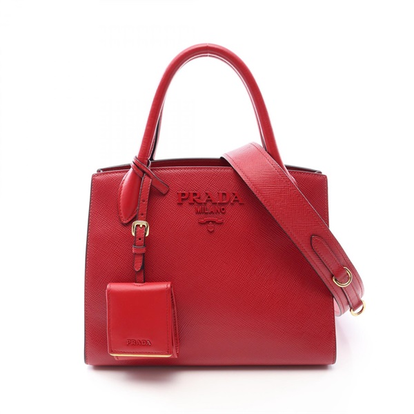 PRADA Monochrome Shoulder Handbag Saffiano leather Red Used Women