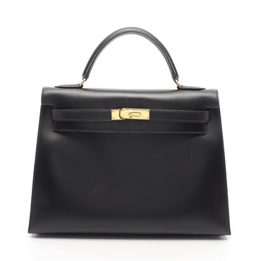 HERMES Kelly 32 Shoulder Handbag Box calf leather Black Used Women GHW B