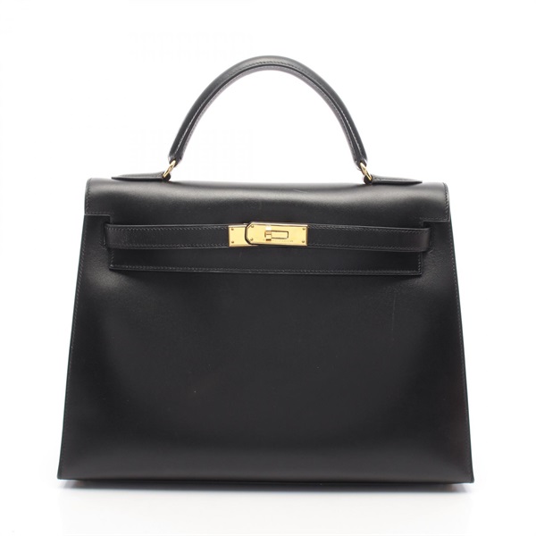HERMES Kelly 32 Shoulder Handbag Box calf leather Black Used Women GHW B
