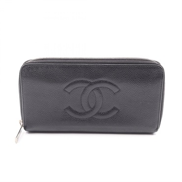 CHANEL COCO Mark Around long wallet Calfskin Black SHW Used Women CC Logo