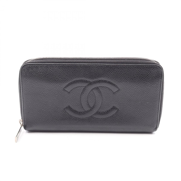 CHANEL COCO Mark Around long wallet Calfskin Black SHW Used Women CC Logo