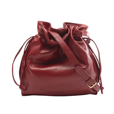 LOEWE Anagram Drawstring Shoulder Crossbody Bag leather Bordeaux Used Women