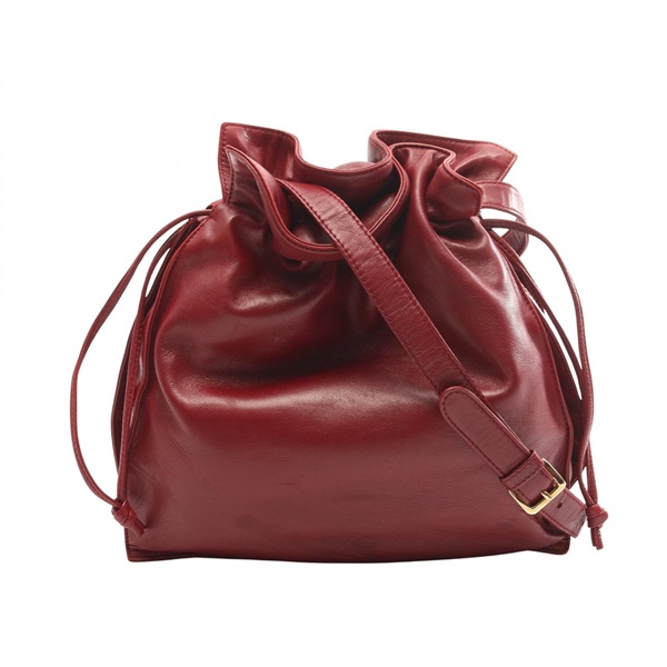 LOEWE Anagram Drawstring Shoulder Crossbody Bag leather Bordeaux Used Women